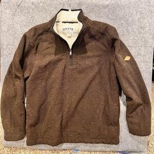 Vtg‎ Orvis Sherpa Fleece Lined Pullover 1/4 Zip Sweater Shirt M Brown Nearly New